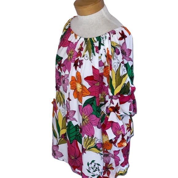 COCO BIANCO floral ruffle sleeve top XL - Picture 2 of 3